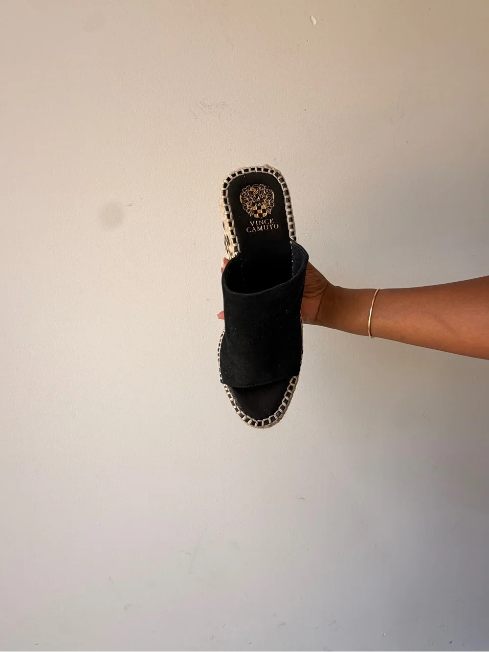 Vince Camuto Black Suede Espadrille Wedge Slide